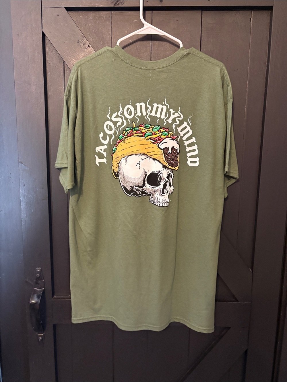 Retrofit Olive Green Short Sleeve Tee with White Chest Print - Picture 4 of 5